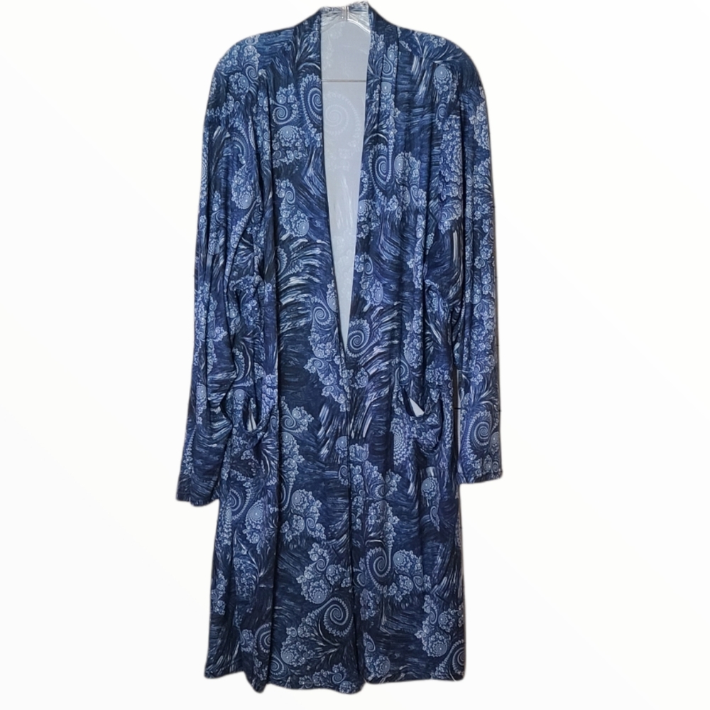 Zerdocean Blue Printed Long Cardigan, Size 4X